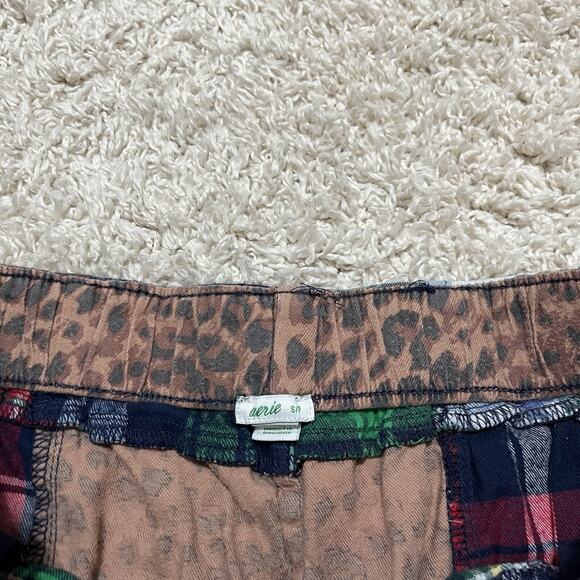 Aerie Size Small Plaid Leopard Print Patchwork Ruffle Pull On Pajama Shorts - Picture 4 of 4